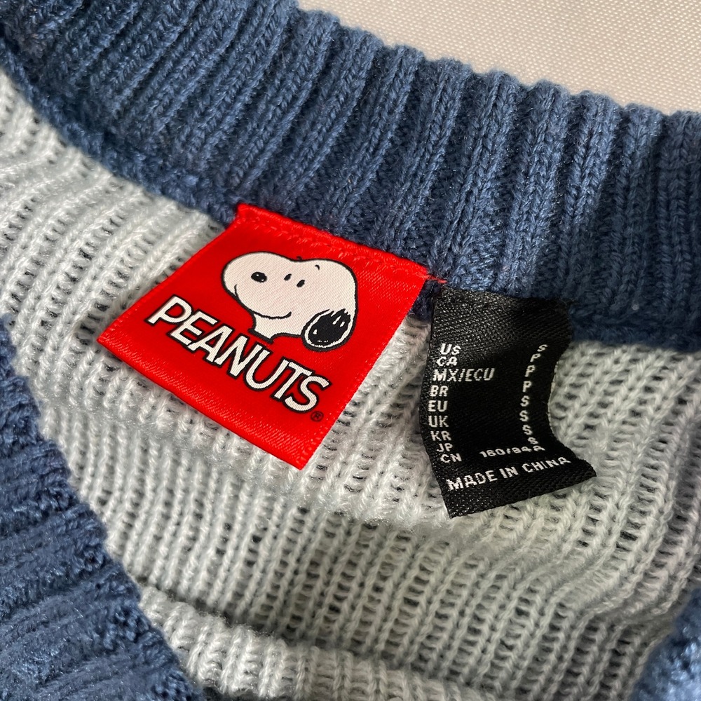 Peanuts Snoopy Navy Blue Pom Pom Christmas Knit Holiday Sweater Women's SMALL - Picture 9 of 10